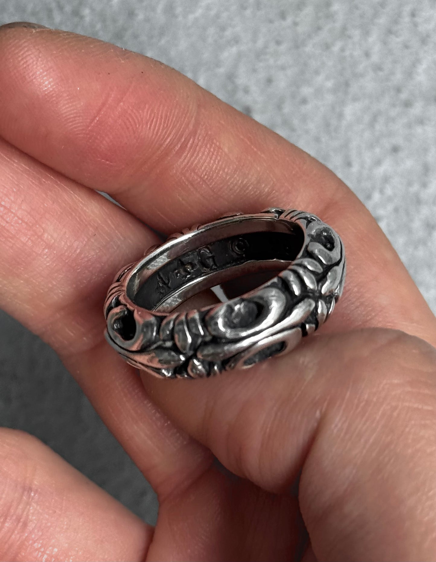A&G Rock N’ Roll Couture Early 00s Engraved Etch Band Silver Ring