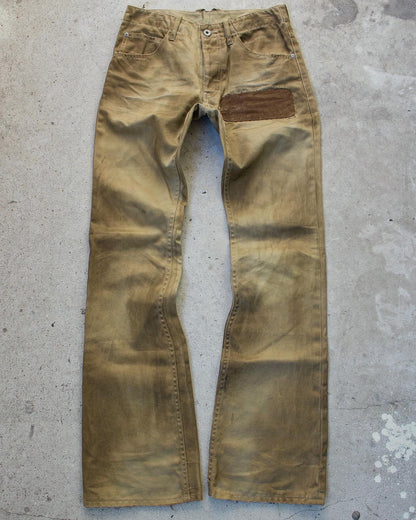 front shot beige Isamu Katayama “Backlash” SS11 ‘Chinocross’ Dirty Mud Wash Bootcut Pants