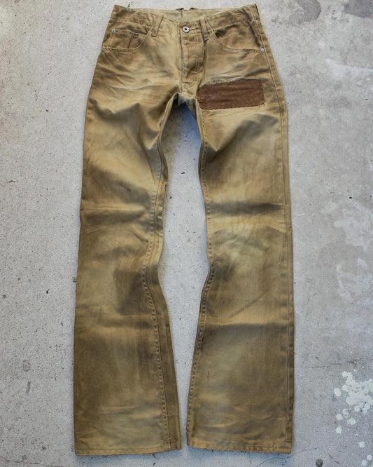 front shot beige Isamu Katayama “Backlash” SS11 ‘Chinocross’ Dirty Mud Wash Bootcut Pants