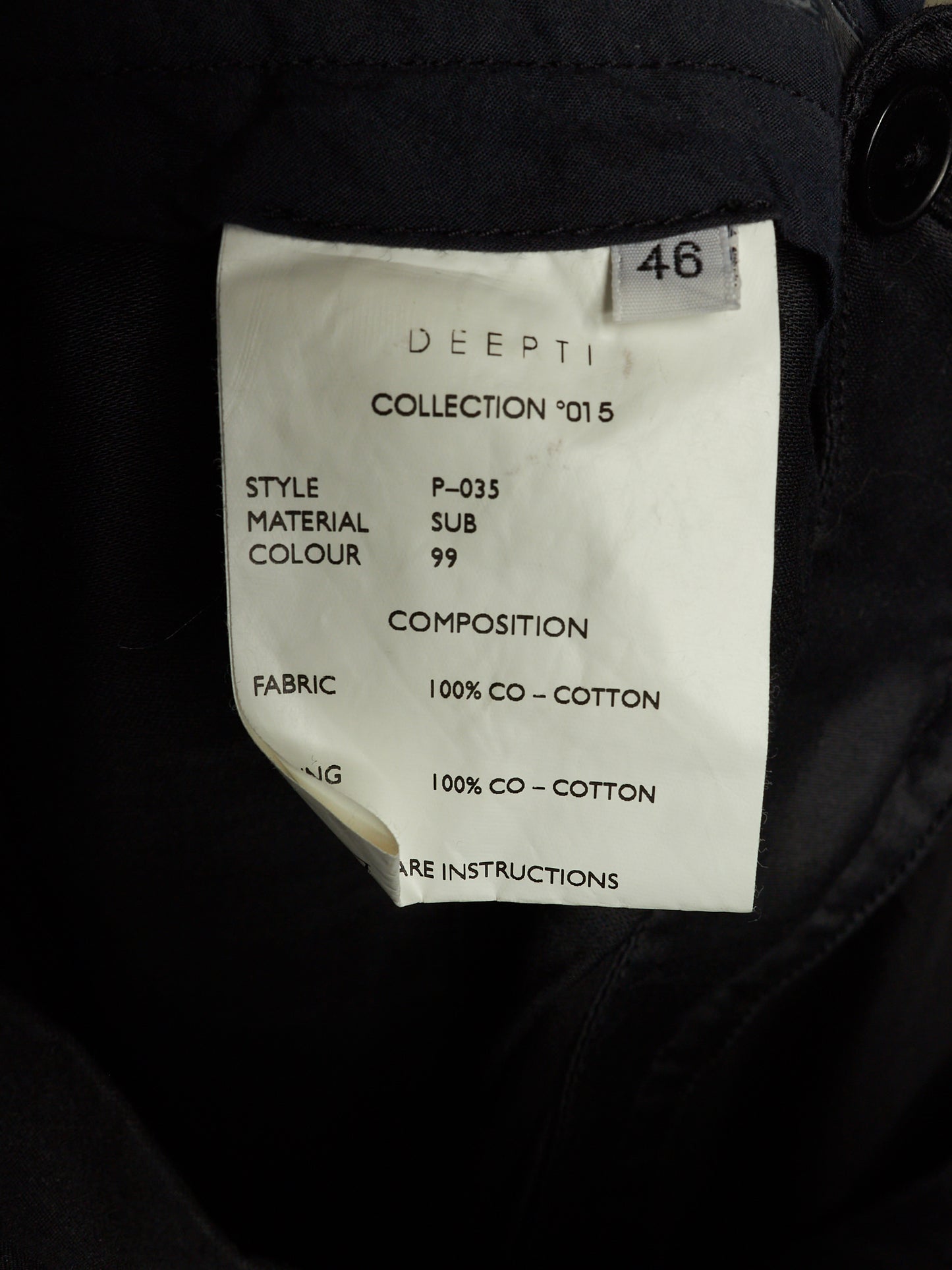 DEEPTI Collection °015 ‘P-035 SUB-99’ Open Zipfly Classic Trousers