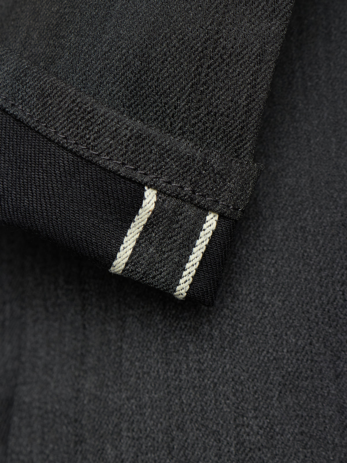 Close-up of a dark charcoal gray fabric cuff showing a double white contrast stitching detail.