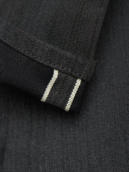 Close-up of a dark charcoal gray fabric cuff showing a double white contrast stitching detail.