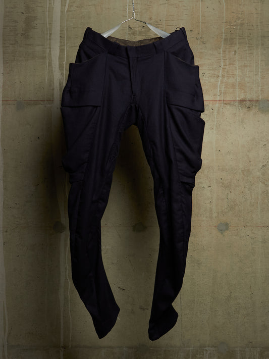 DEVOA 2010s Dark Navy Wool J-cut Cargos Pants