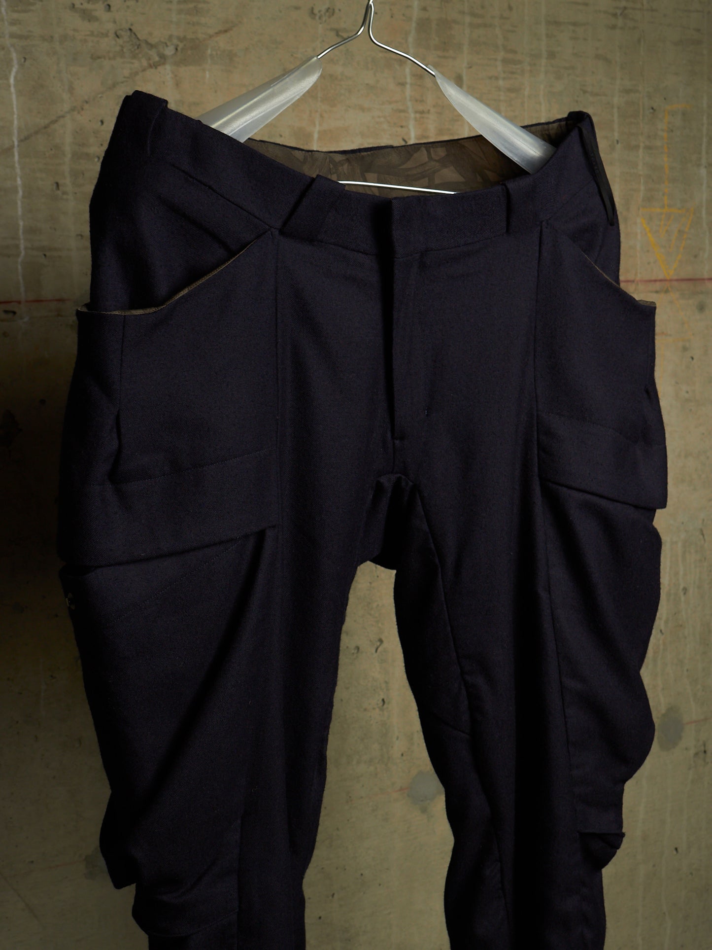 DEVOA 2010s Dark Navy Wool J-cut Cargos Pants