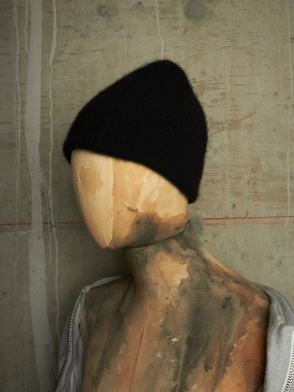 DEVOA Black Cashmere Double-Layered Knit Beanie
