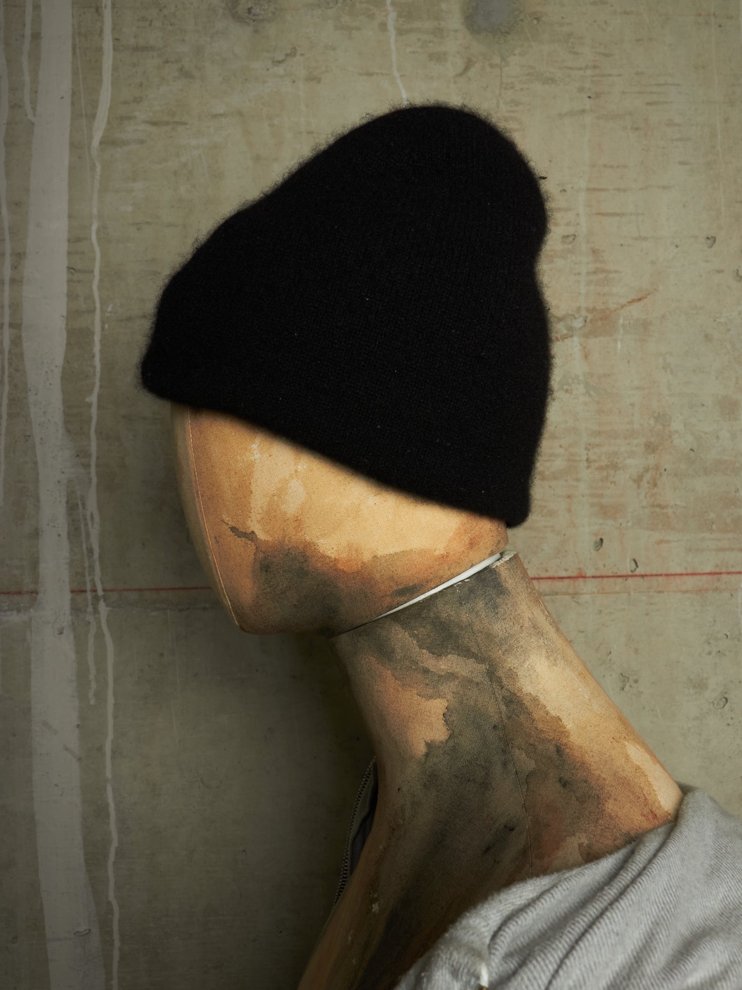 DEVOA Black Cashmere Double-Layered Knit Beanie