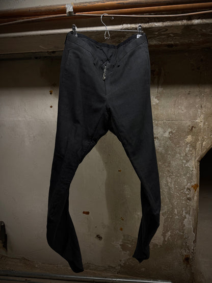DEVOA SS24 Charcoal Grey Cotton Linen Twisted J-Cut Pants | Archive Fashion Toronto
