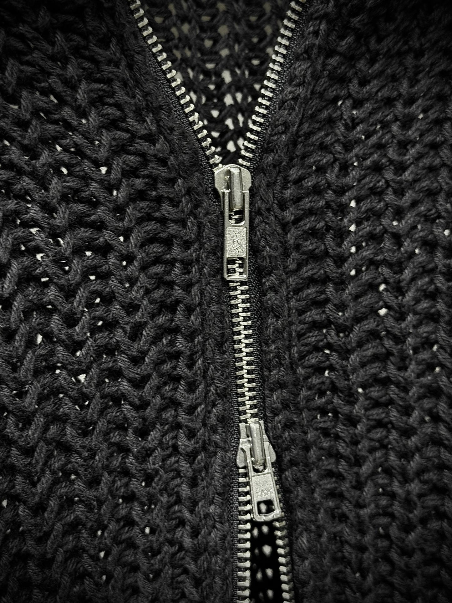 Ann Demeulemeester AW98 Cropped Cotton Knit Zip Up Mock Neck Sweater detail | DRIEW GARMENTS