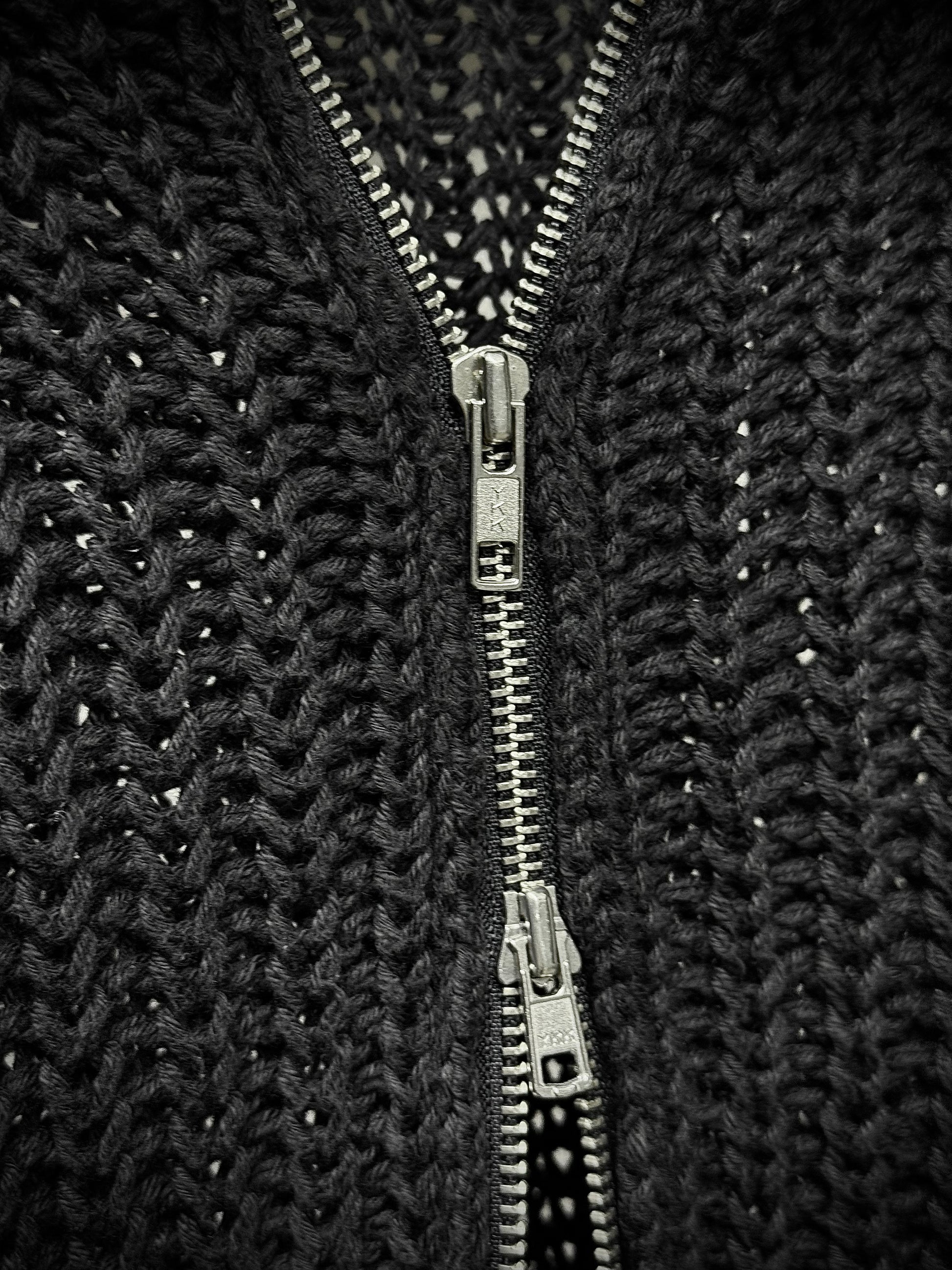 Ann Demeulemeester AW98 Cropped Cotton Knit Zip Up Mock Neck Sweater detail | DRIEW GARMENTS