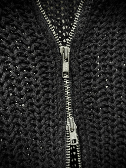 Ann Demeulemeester AW98 Cropped Cotton Knit Zip Up Mock Neck Sweater detail | DRIEW GARMENTS