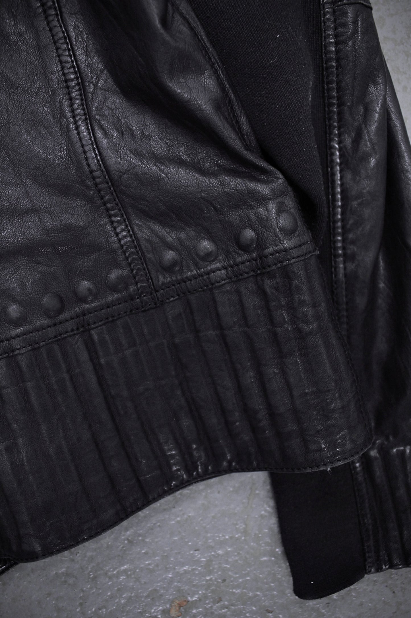 Marithé + François Girbaud Early 00s Embossed Lambskin Leather Rider Jacket detail | DRIEW GARMENTS