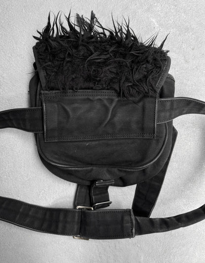 Christopher Nemeth Early 00s Black Cotton Fur Patches Side/Waist-bag