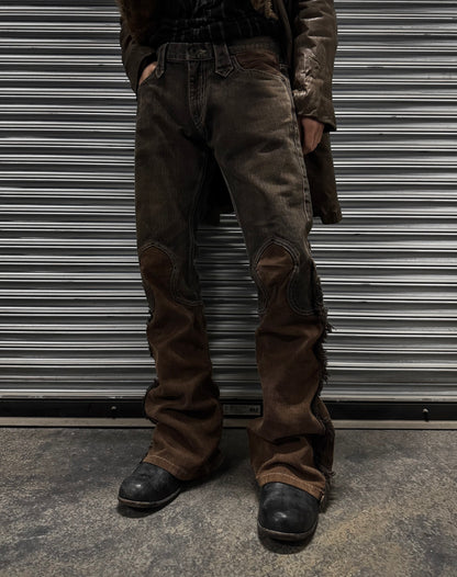 LED RECHWE Early 00s Hybrid Corduroy ‘Sword’ Western Frayed Flare Denim