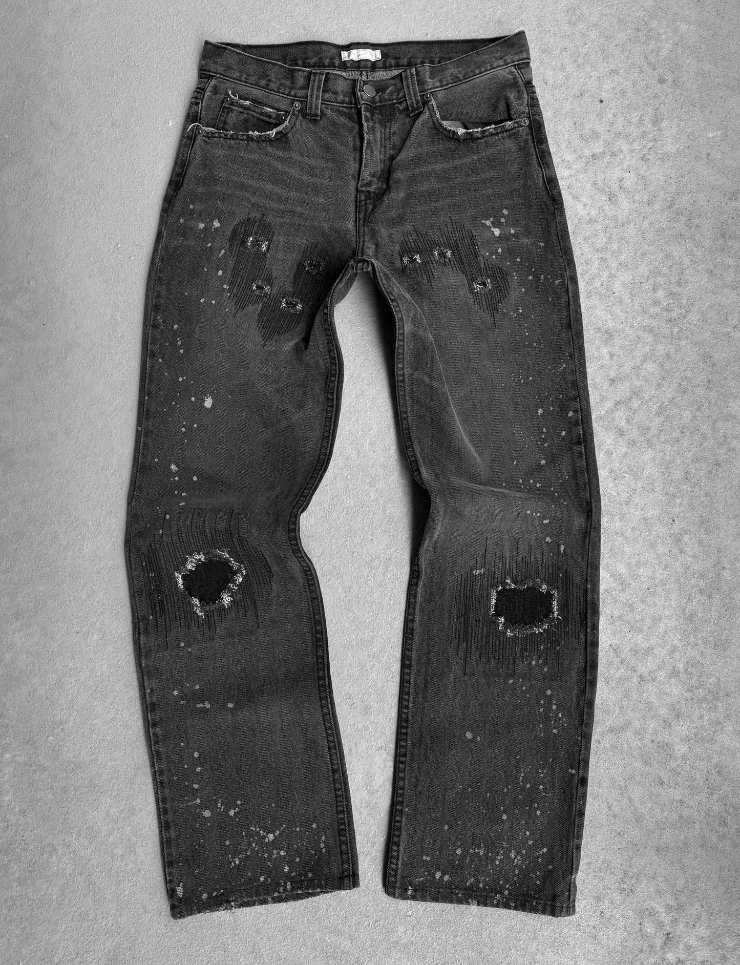 Number (N)ine AW01 “STANDARDS” Washed Grey Grunge Patchwork Denim