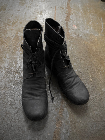 Layer-0 2010s Distressed Grey Waxed Coated Vespucci Sail Hemp Ankle Boots detail | DRIEW GARMENTS