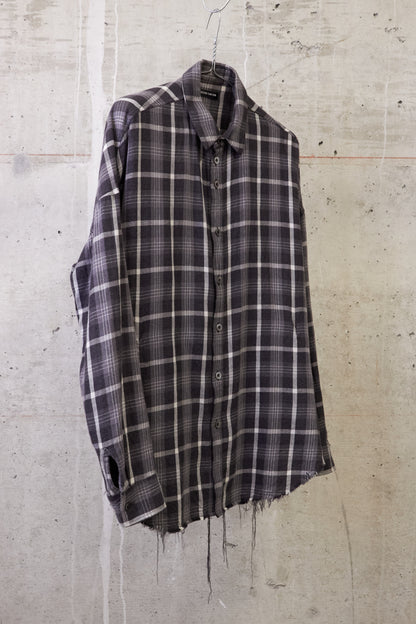 DIET BUTCHER SLIM SKIN SS17 "Flower Bullet" Oversized Grey Plaid Check Frayed Hem Shirt