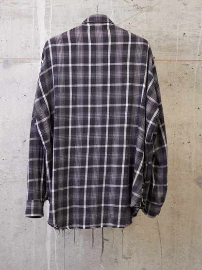 DIET BUTCHER SLIM SKIN SS17 "Flower Bullet" Oversized Grey Plaid Check Frayed Hem Shirt