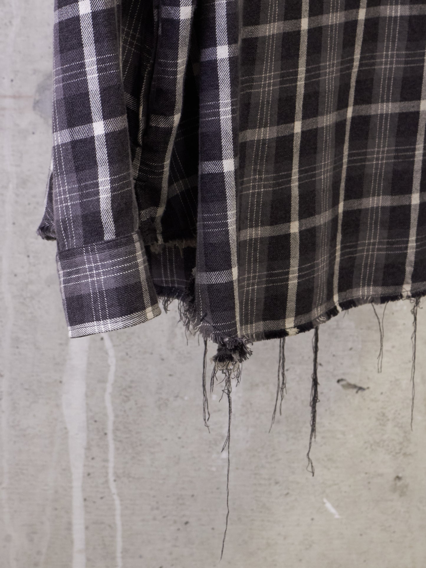 DIET BUTCHER SLIM SKIN SS17 "Flower Bullet" Oversized Grey Plaid Check Frayed Hem Shirt