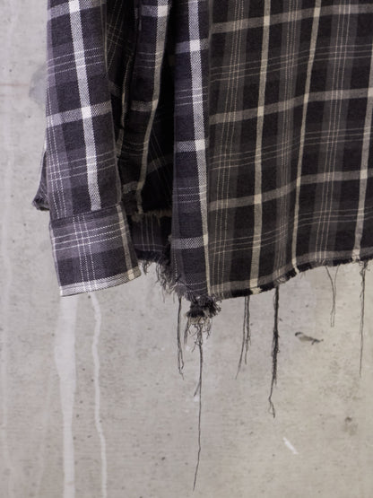DIET BUTCHER SLIM SKIN SS17 "Flower Bullet" Oversized Grey Plaid Check Frayed Hem Shirt