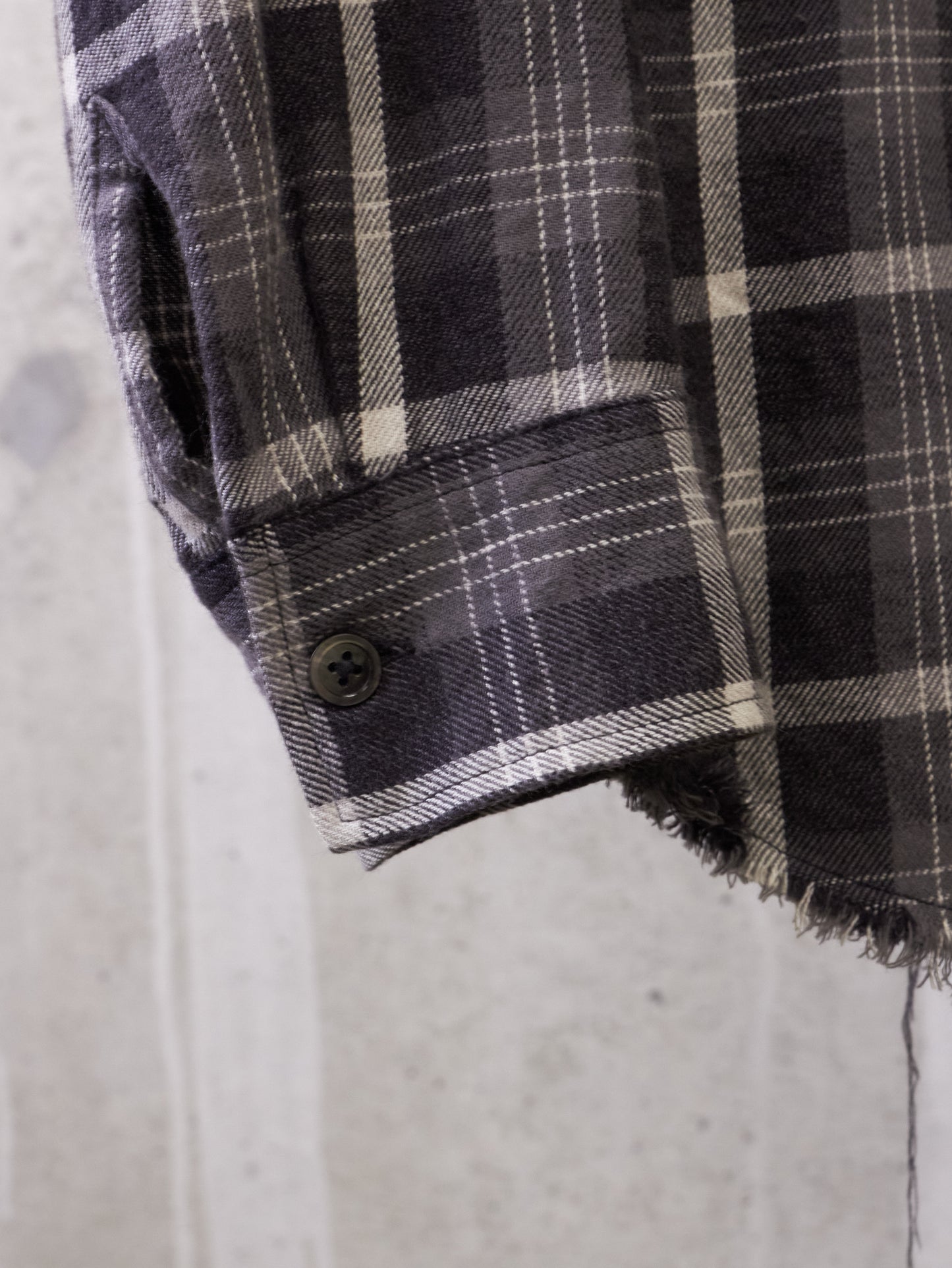DIET BUTCHER SLIM SKIN SS17 "Flower Bullet" Oversized Grey Plaid Check Frayed Hem Shirt