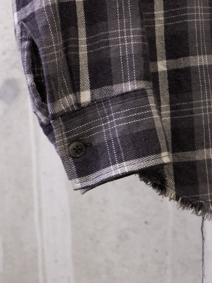 DIET BUTCHER SLIM SKIN SS17 "Flower Bullet" Oversized Grey Plaid Check Frayed Hem Shirt