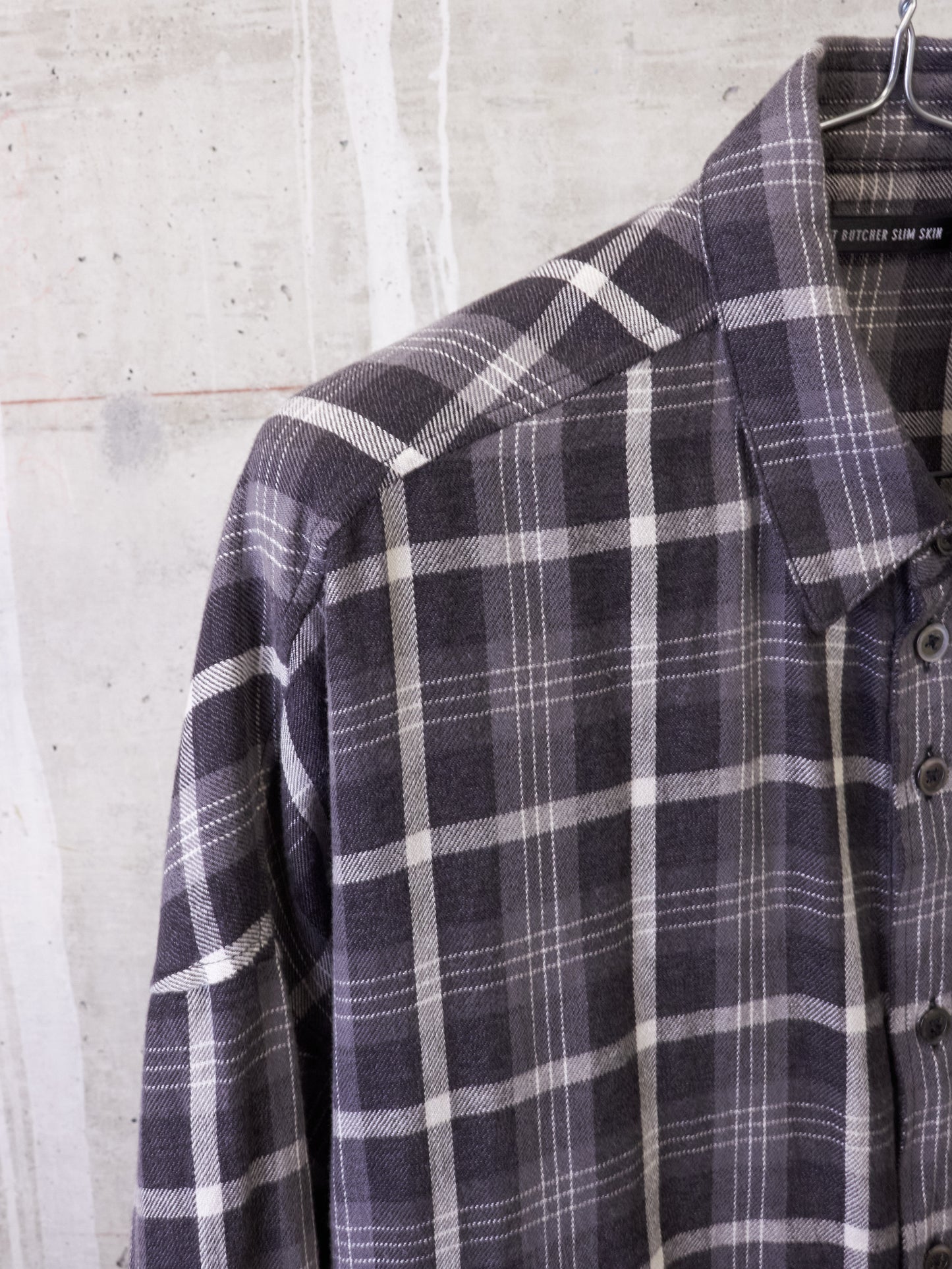 DIET BUTCHER SLIM SKIN SS17 "Flower Bullet" Oversized Grey Plaid Check Frayed Hem Shirt