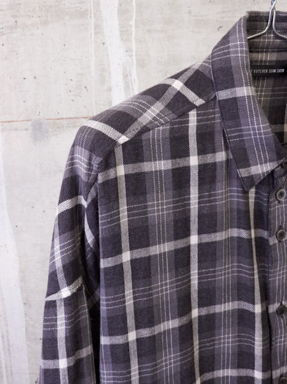 DIET BUTCHER SLIM SKIN SS17 "Flower Bullet" Oversized Grey Plaid Check Frayed Hem Shirt