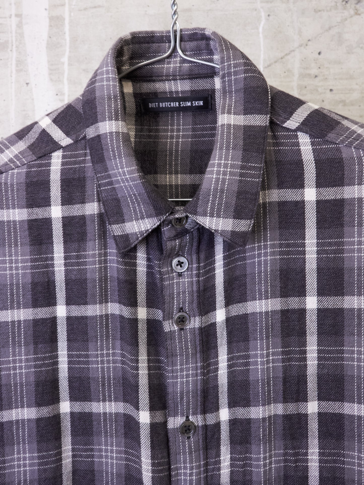 DIET BUTCHER SLIM SKIN SS17 "Flower Bullet" Oversized Grey Plaid Check Frayed Hem Shirt