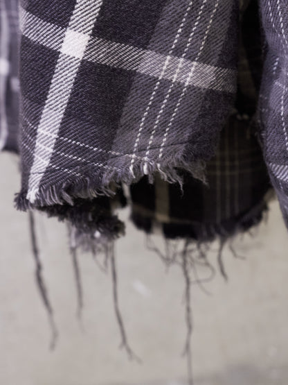 DIET BUTCHER SLIM SKIN SS17 "Flower Bullet" Oversized Grey Plaid Check Frayed Hem Shirt