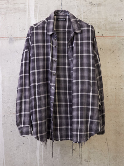 DIET BUTCHER SLIM SKIN SS17 "Flower Bullet" Oversized Grey Plaid Check Frayed Hem Shirt