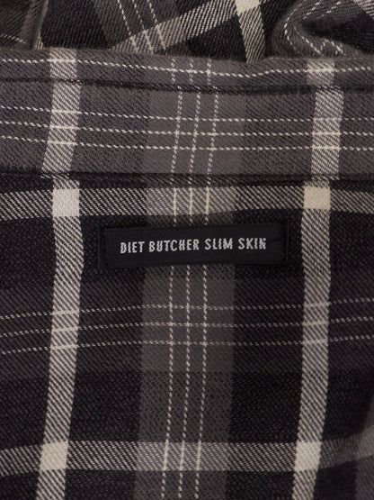 DIET BUTCHER SLIM SKIN SS17 "Flower Bullet" Oversized Grey Plaid Check Frayed Hem Shirt