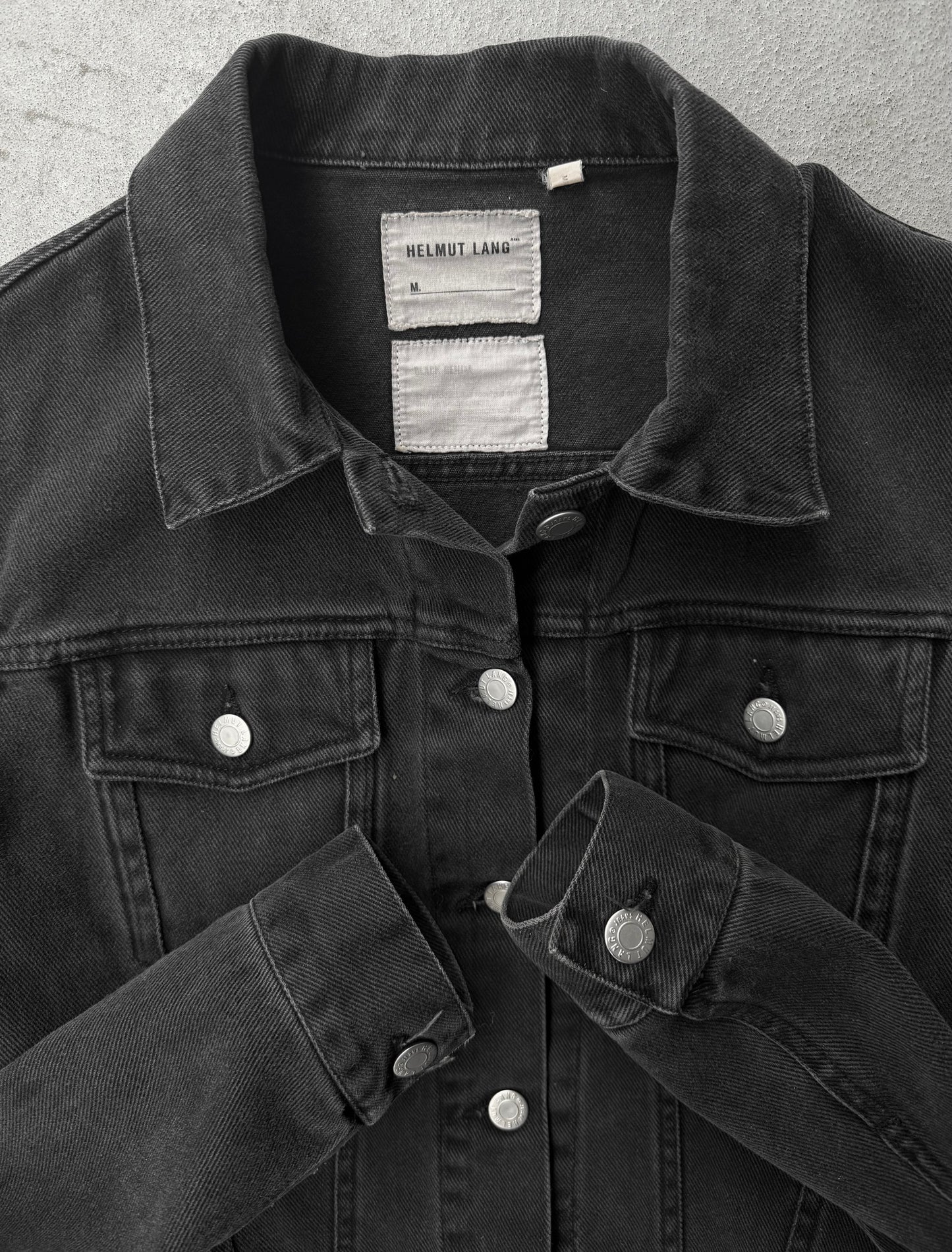 Helmut Lang Early 00s Washed Black Denim Trucker Jacket