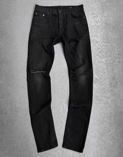Saint Laurent Paris AW16 Black ‘D02’ One Knee Slit Skinny Denim
