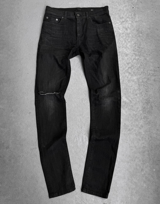 Saint Laurent Paris AW16 Black ‘D02’ One Knee Slit Skinny Denim