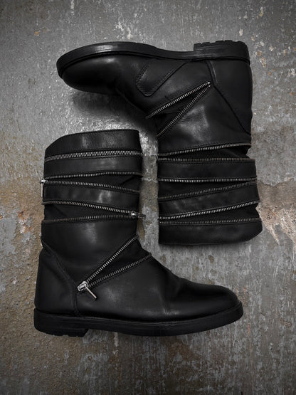 Raf Simons AW06-07 "Ashes & Heroes" Accordion Multi-Zip Leather Boots | Archive Fashion Toronto