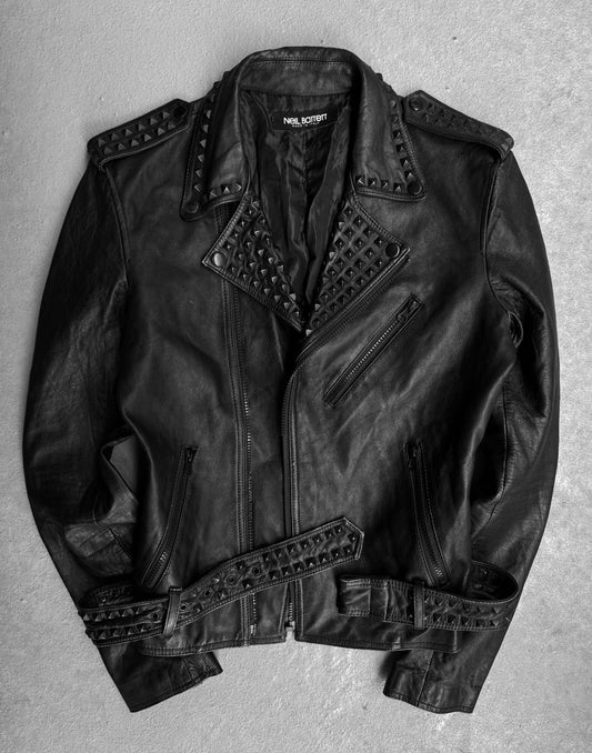 Neil Barrett Early 00s Punk Studded Sheepskin Leather Perfecto Jacket