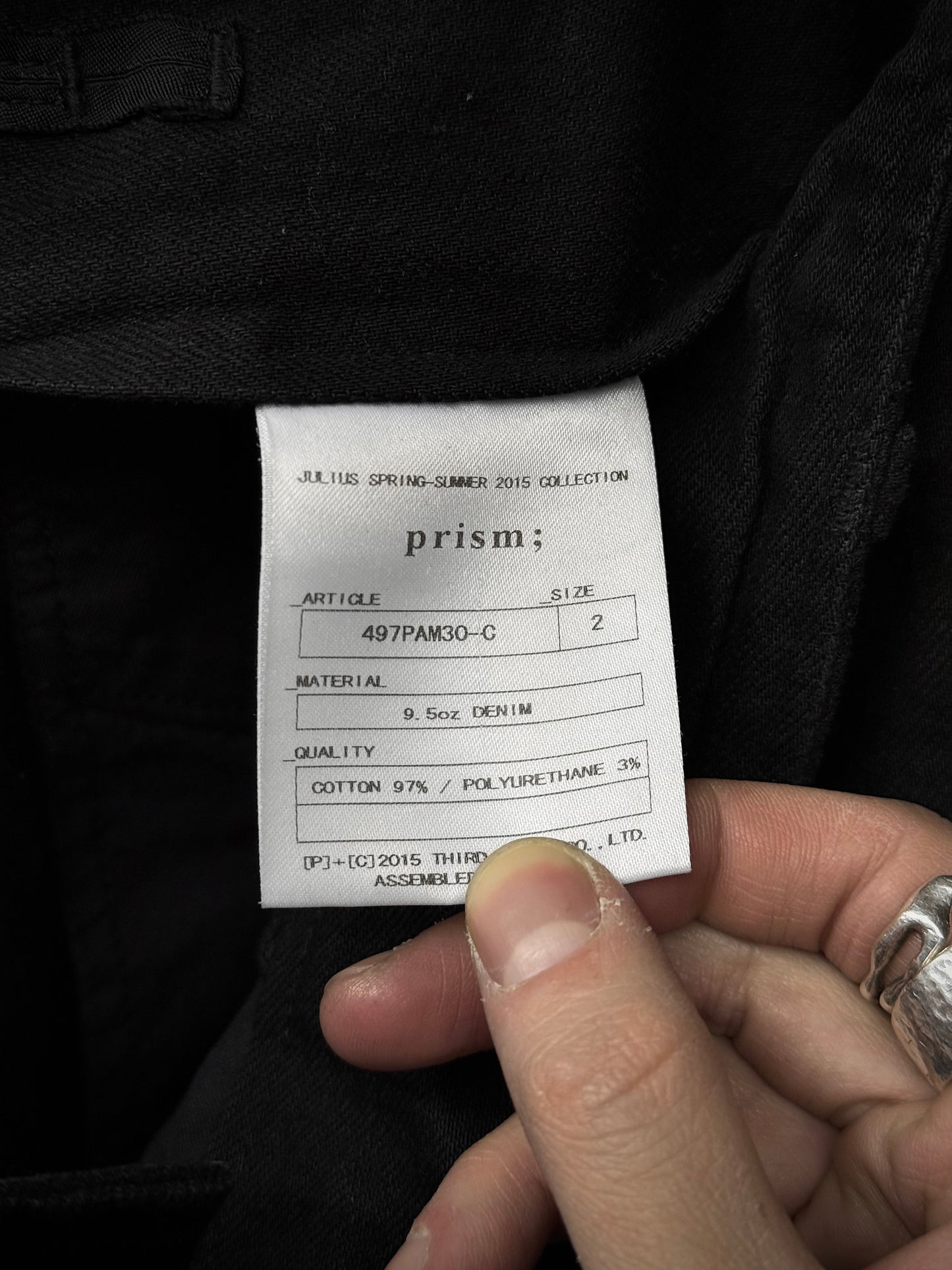 Julius_7 SS15 “prism;” Waxed Jumbo Velcro Gas-Mask Cargos Denim