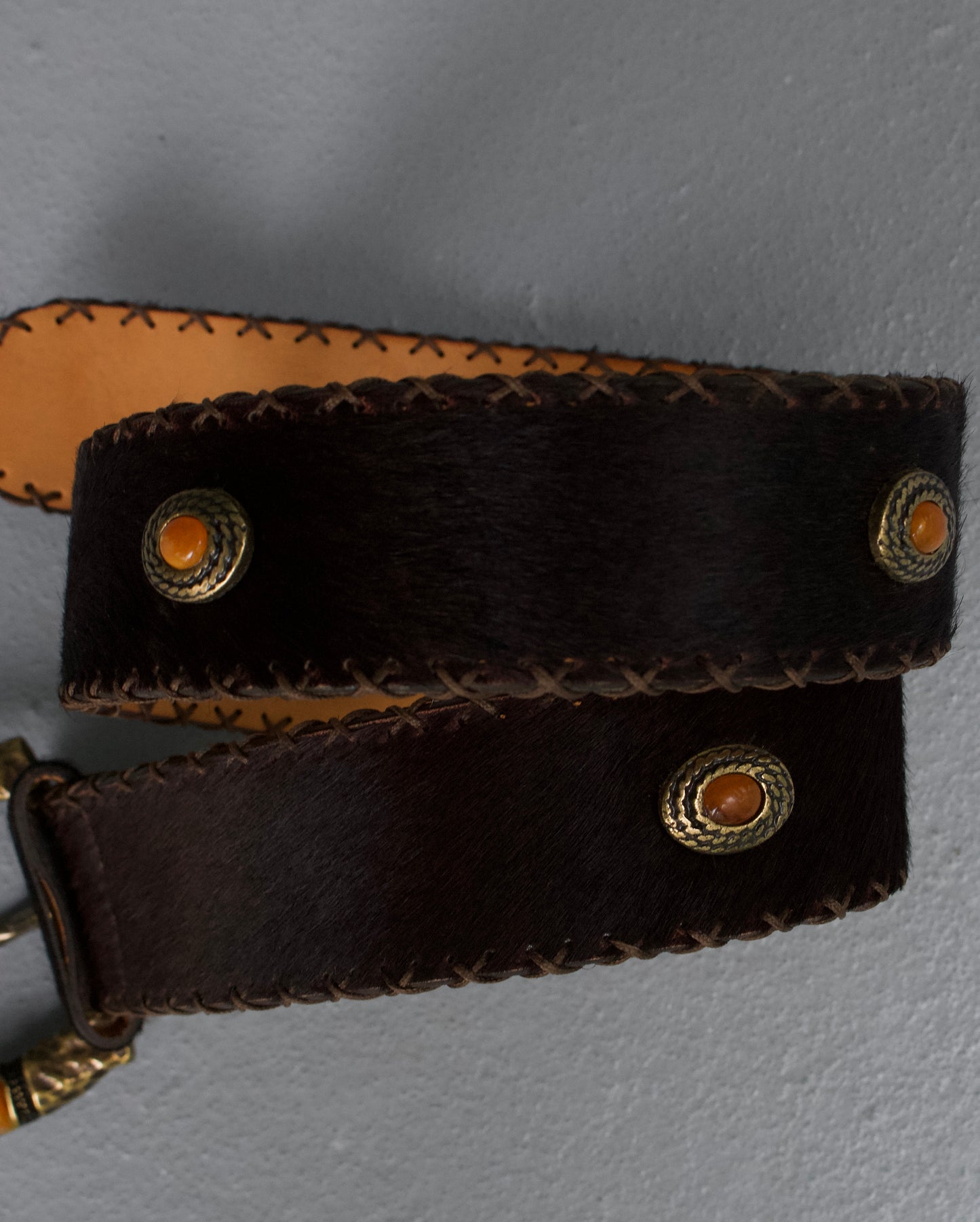 Tornado Mart Early 00s Pony Hair Embellished Buckle Belt