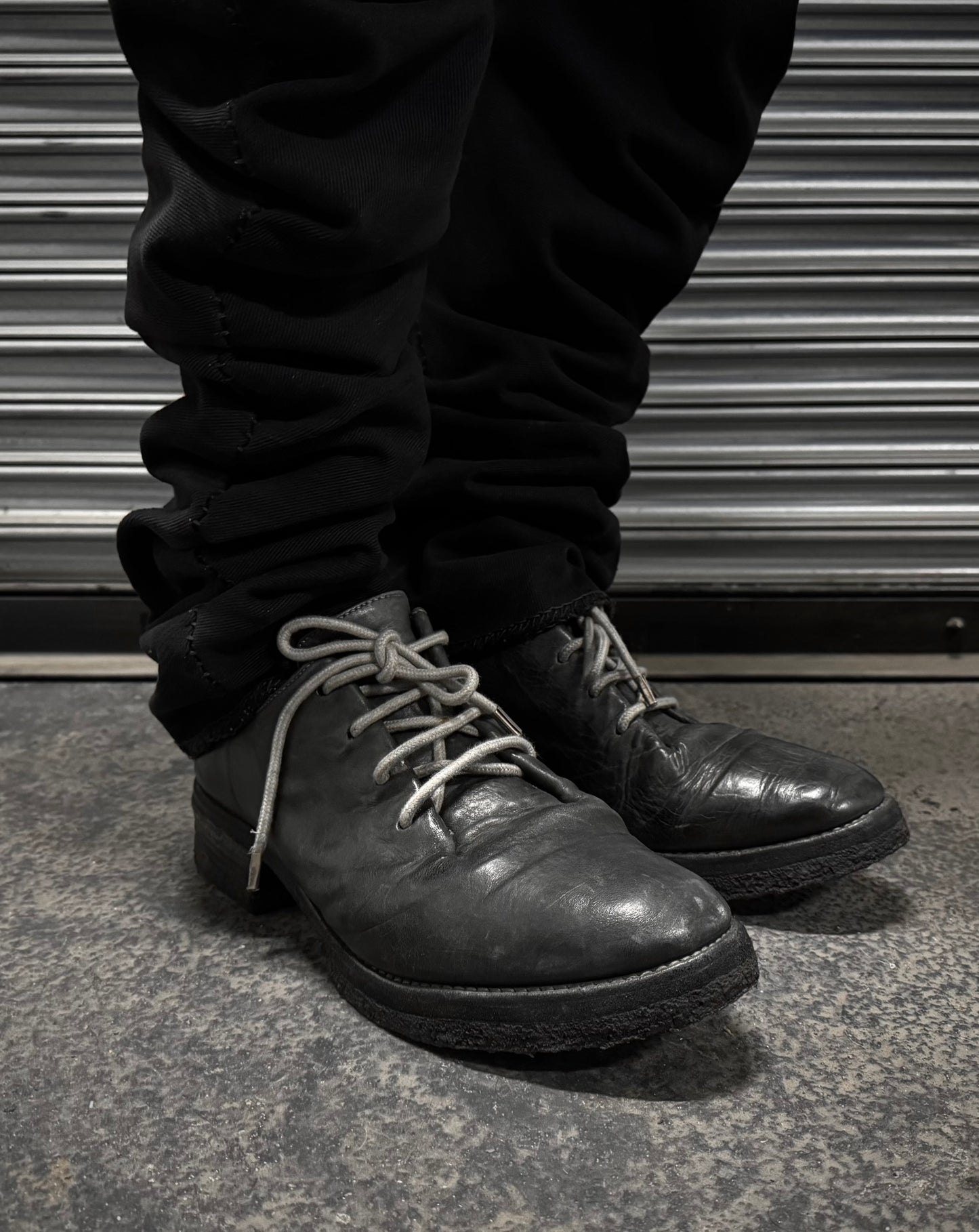 Carol Christian Poell ‘AM/2597 IN CORS-PTC’ Grey Object-dyed Horse Leather Folded Officer Derbies