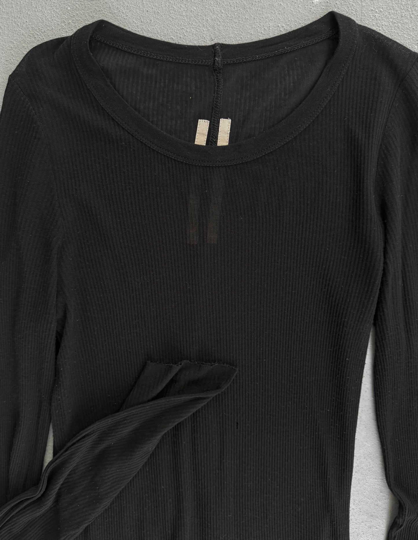 Rick Owens AW22 “STROBE” Black Sheer Ribbed Long-sleeves