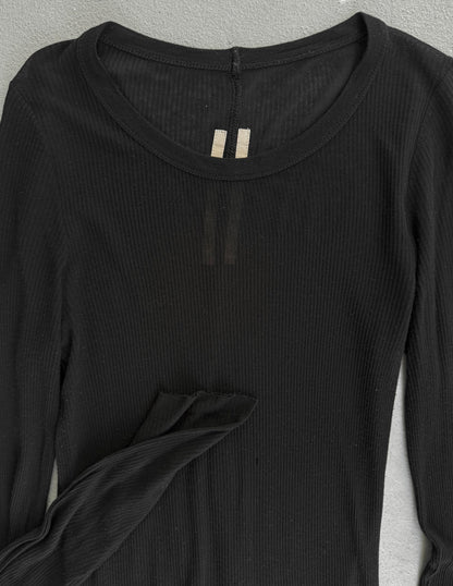 Rick Owens AW22 “STROBE” Black Sheer Ribbed Long-sleeves