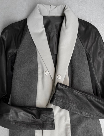 Rick Owens AW12 “MOUNTAIN” Raglan Leather Sleeves Wool Button-up Coat