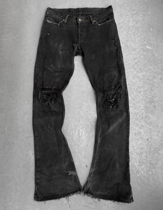 IfSixWasNine Early 00s 'NO. MUD MAX/SBCM 0305ADK' Distressed Flared Denim