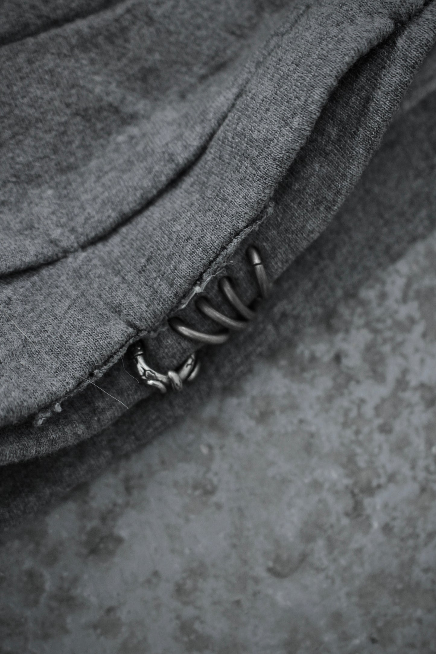 14thAddiction Early 00s Grey Layered Metal Piecing Beanie detail | DRIEW GARMENTS