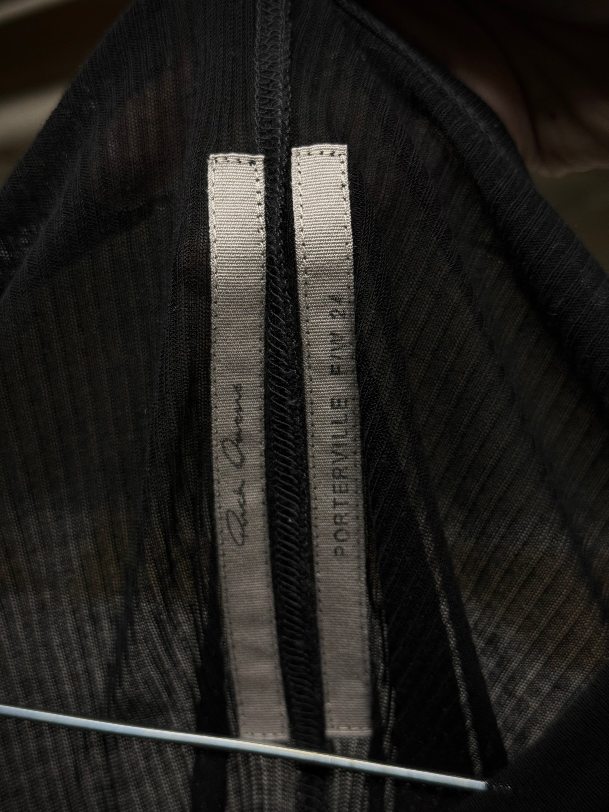 Rick Owens AW24 "PORTERVILLE" Black Sheer Ribbed Long-sleeves detail | DRIEW GARMENTS