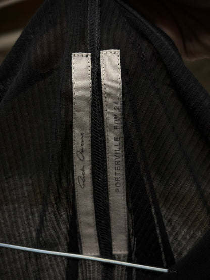 Rick Owens AW24 "PORTERVILLE" Black Sheer Ribbed Long-sleeves detail | DRIEW GARMENTS