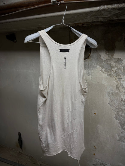 IfSixWasNine 'No. BONE-2/TK/M' Asymmetrical Raw Hem Cut Tank Top detail | DRIEW GARMENTS