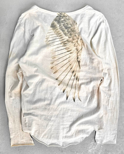 G.O.A Early 00s “Oxidized” Feather Graphic Raw Cut Long-sleeves