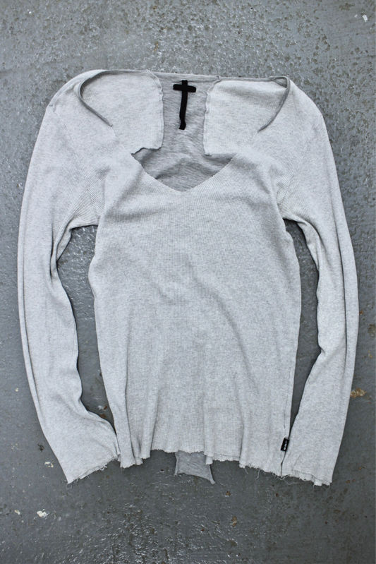 L.G.B Early 00s 'NO. BACK CROSS/LSV/M YG1089' Deep V-neck Ribbed Raw Hem Long-sleeves