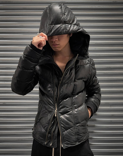 14thAddiction Early 00s Hooded Sheepskin Down Rider Jacket